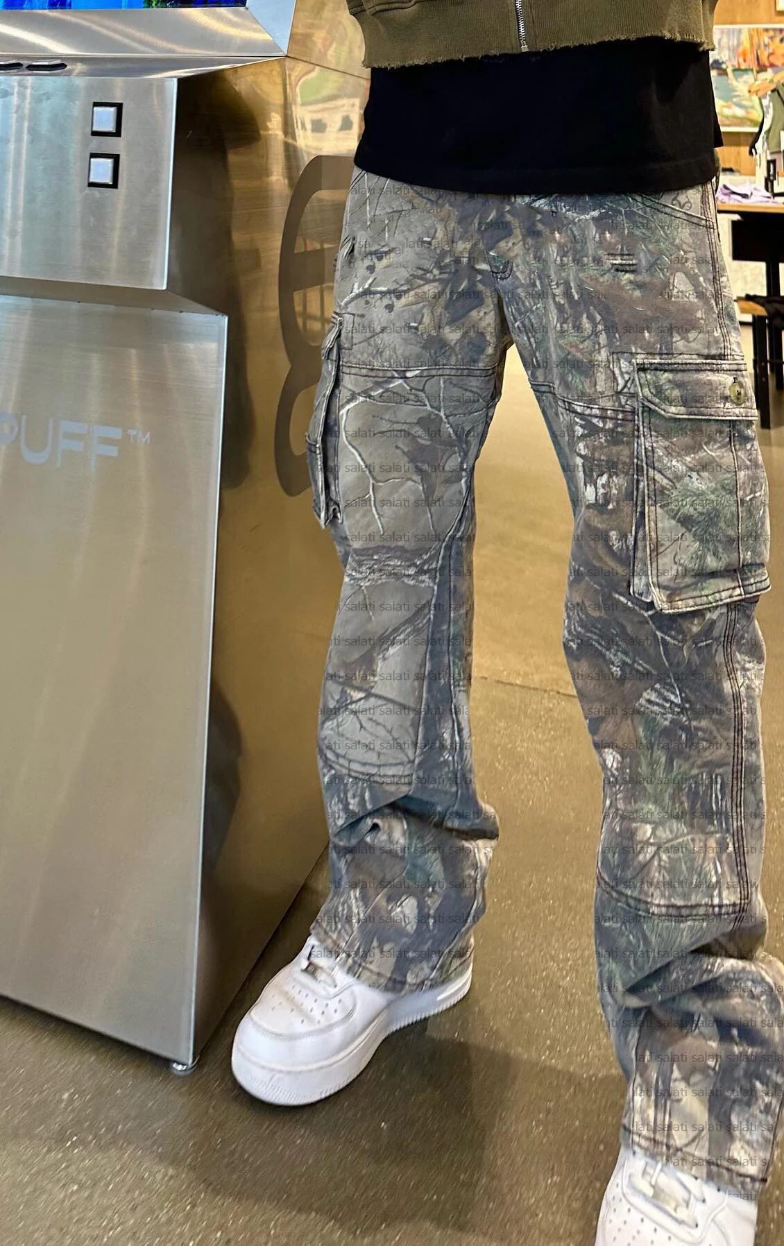 Custom Camouflage Stacked Pant Trousers Cotton High Waist Baggy Utility Work Workwear Hunting Real Tree Cargo Camo Pants for Men gallery 2
