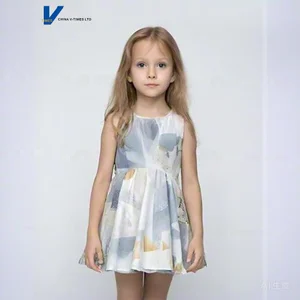 Geometric Animal Print Kids-Themed Light Blue White Base Print Girls' Summer Sleeveless A-Line Mid-calf Eco-friendly Puffed