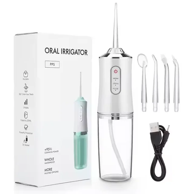 Electric Ipx7 Waterproof Teeth Cleaning Dental Water Flosser Portable Cordless Oral Water Irrigator With 220Ml Water Tank