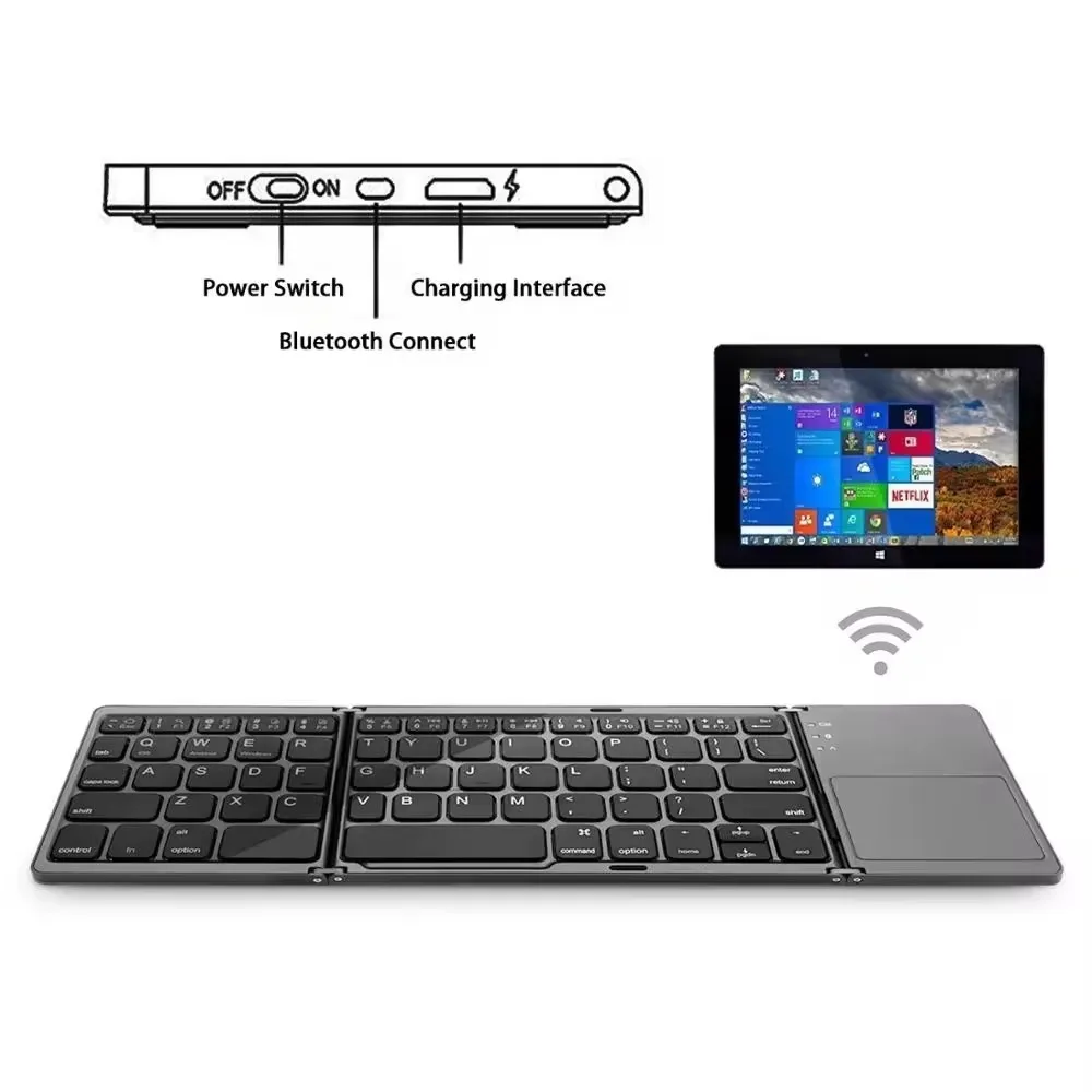 NEW Mini Wireless Keyboard With Touchpad BT Office Portable Magnetic Triple Folding Keyboard for Windows Android IOS iPad Phone