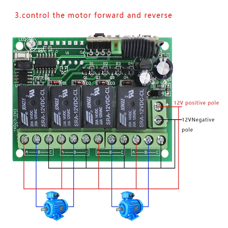12V Relay Module 4-Channel Receiver Board with Light Wireless Remote Control Switch 315/433.92 MHz RF Transmitters for Garages