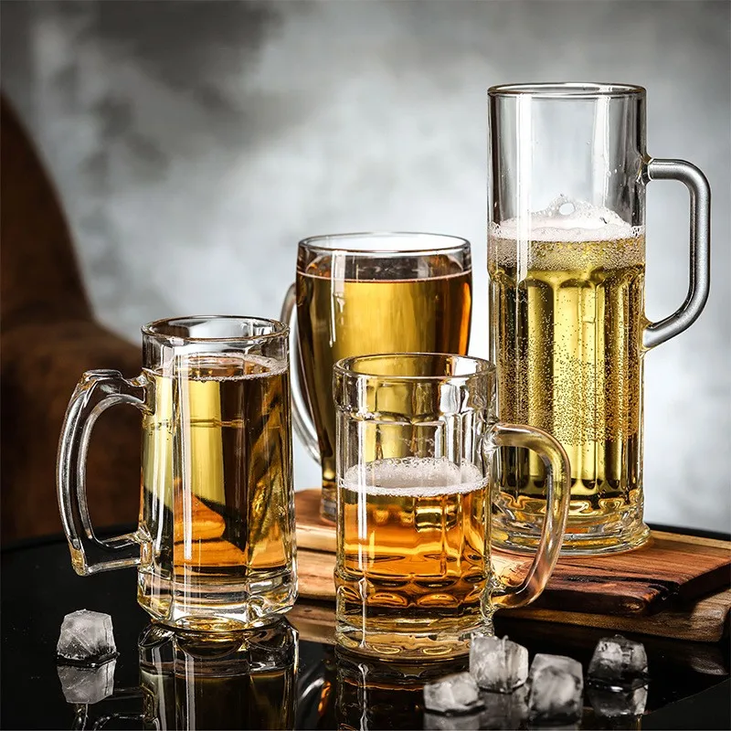 Large Capacity 300ml Classic Glass Beer Steins Transparent Beer Mug with Handle for Water Wine and Beverage for Parties