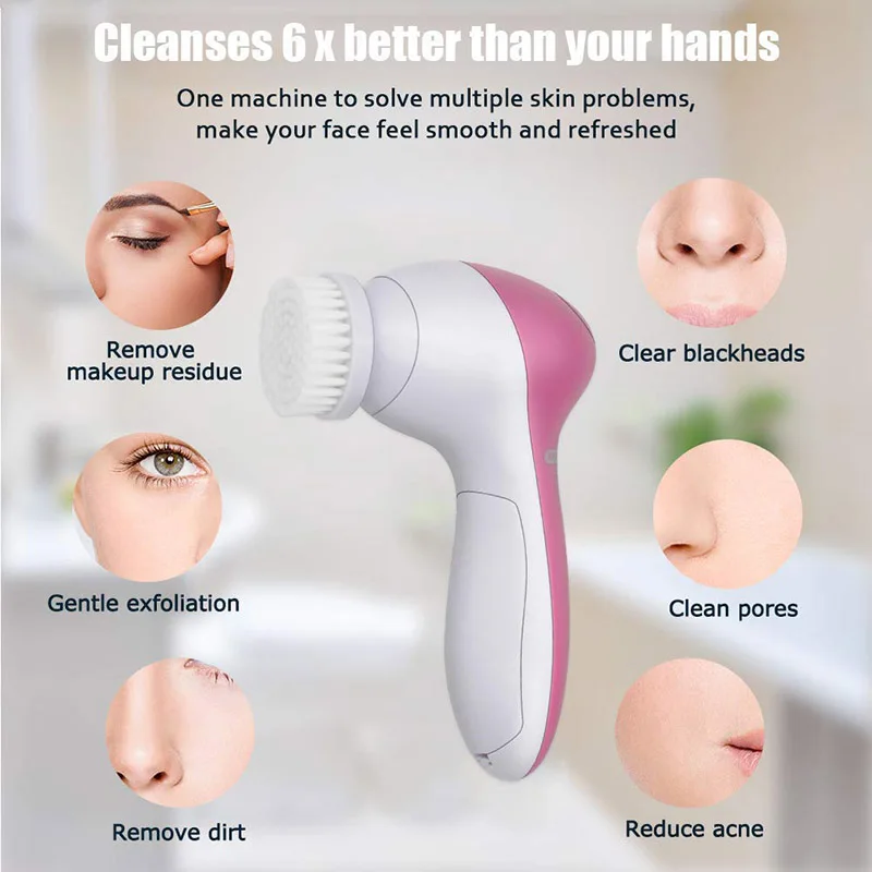 5 in 1 Mini Face Cleaning Exfoliator Brush Beauty Skin Care Massage Electric Facial Wash Brush
