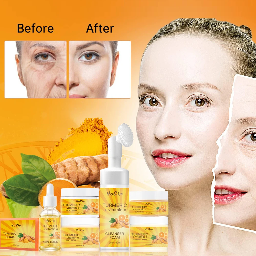 7pcs Facial Anti Acne Skin Care Set Natural Organic Whitening Turmeric ...