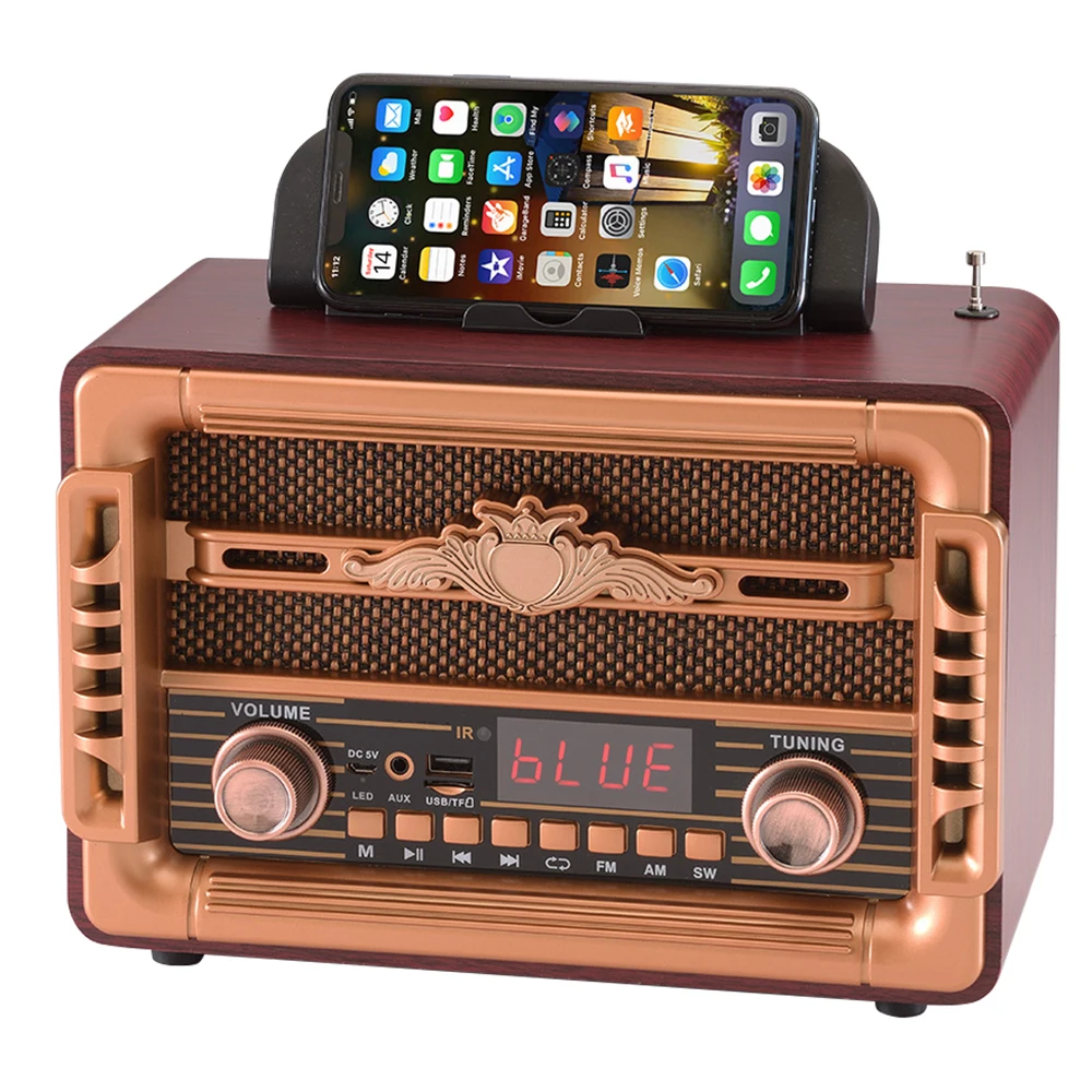 Retro Desktop Radio Vintage FM AM SW Multi-band Wooden Boxes Wireless Radio with BT Speaker and USB TF Remote Control