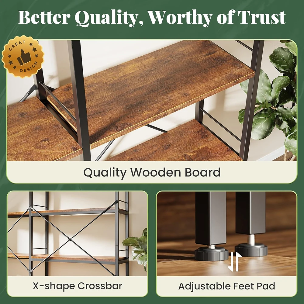 product nu deco mh26021 5 tier l shaped corner bookshelf 10 open shelves 494 inch wide metal frame wooden board adjustable feet modern-4