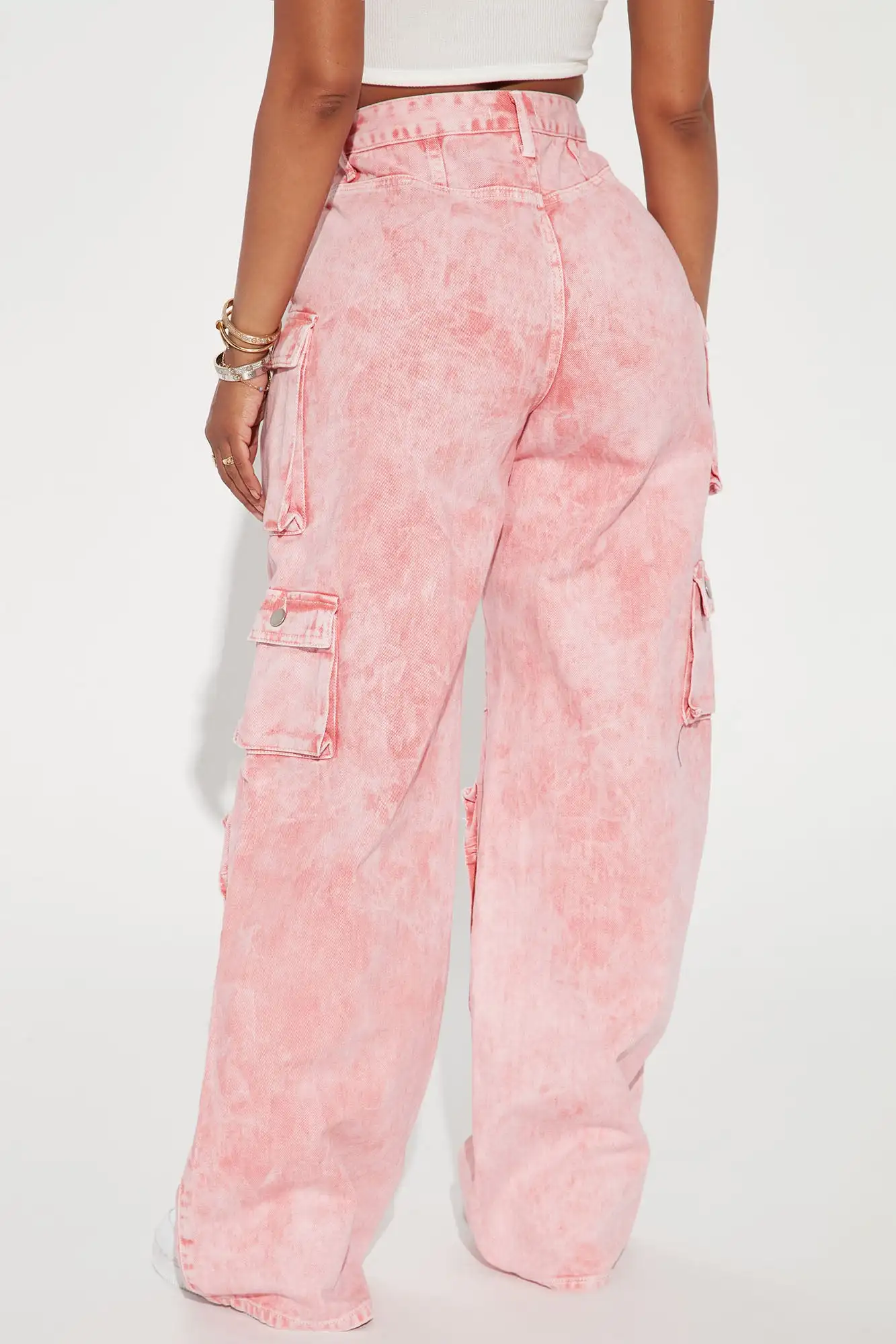 Fashion Women Pink Loose Fit High Waist Cargo Pants Oem Custom Logo ...