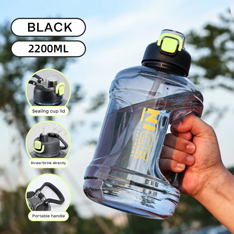 2.2 L Large Water Tritan Sports Running Plastic Bottle Gym Jug Custom Logo  BPA Free Leakproof for Fitness Bottles Gallon Jugs