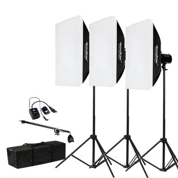 Photography Studio Flash Light KIT 3X 160W 5600K With 20"*28" Softbox Background Studio Kit Camera Lighting Equipment