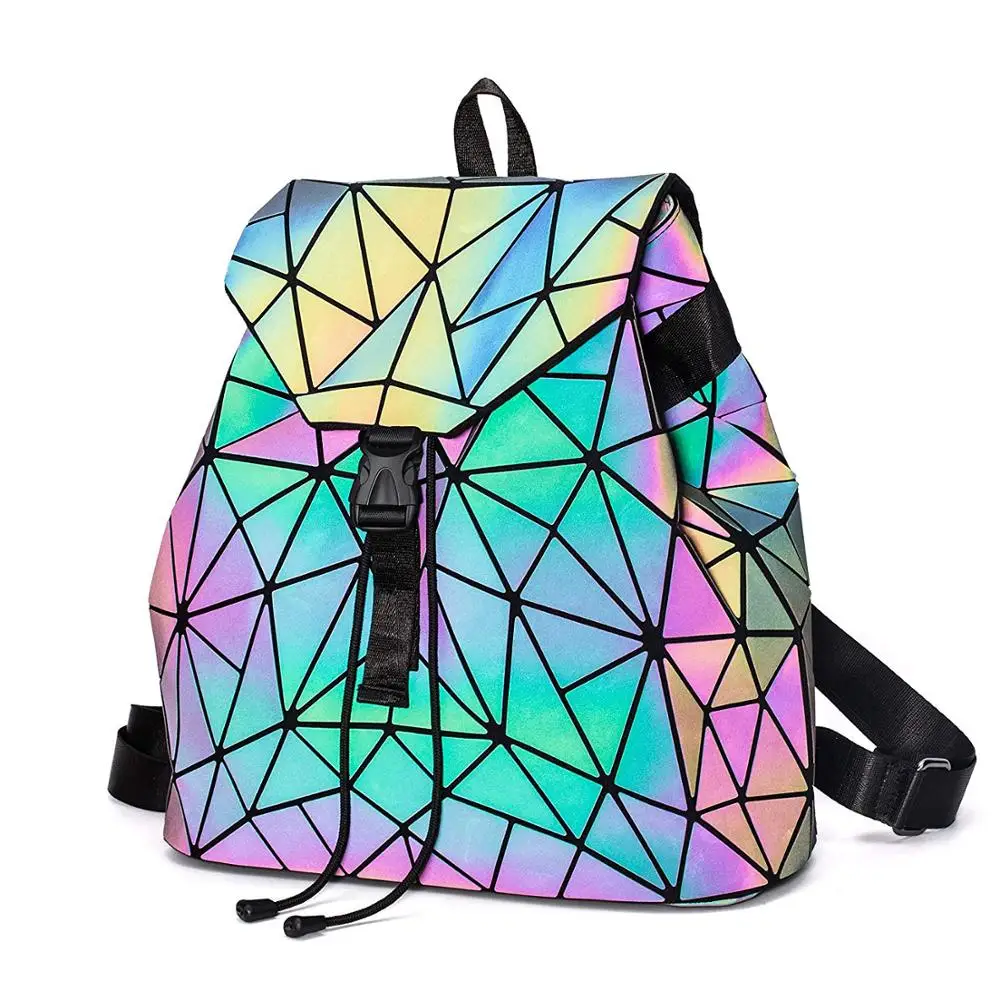 Geometric Backpack with Holographic Reflective Design display picture 3