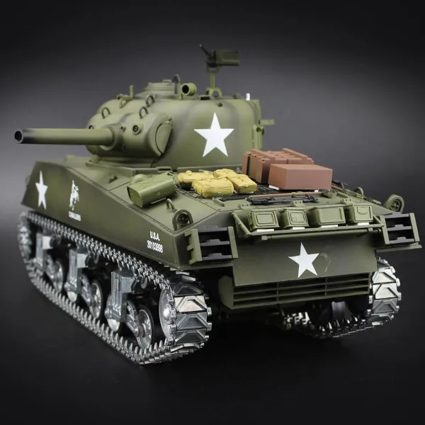 Tanque RC 1:16 US M4A3 Sherman – Modelo Militar Con Humo, Sonido, Luz, Combate Infrarrojo, Barril Retráctil Y Caja De Cambios De Acero – Batería 7.4V 1800mAh – 2.4 GHz