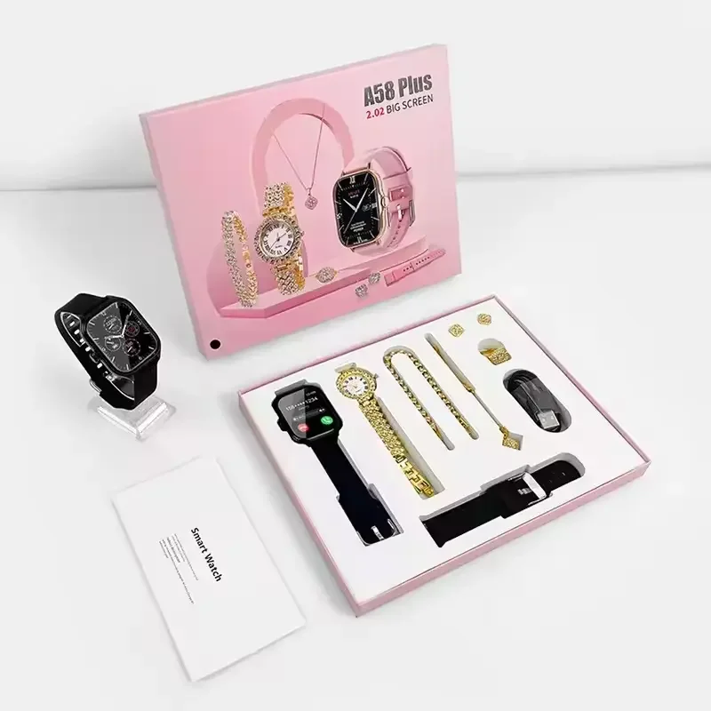 A58 plus HYX Fashion Gifts Womens Luxury 8 in 1 Quartz Watches 2 Strap Ring Earring FitproTouch Screen Fitness Tracker Ladies