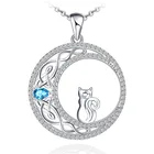 Animal Necklace 925 Sterling Silver Jewelry Lovely Animal Cubic Zirconia Moon Cat Necklace