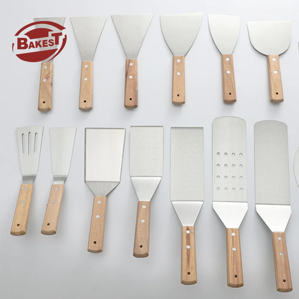 Bakest Multifunctional Food Grade Stainless Steel Server Spatula Wood Handle Cooking Shovel for Burgers Pizza Pancake Pie Steak
