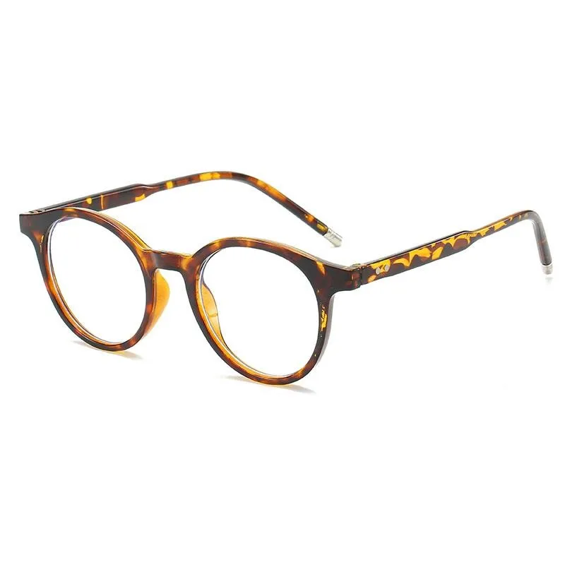 New Round Eyeglass Leopard Frames Clear Lens Eye Fashion Anti-blue Light Glasses