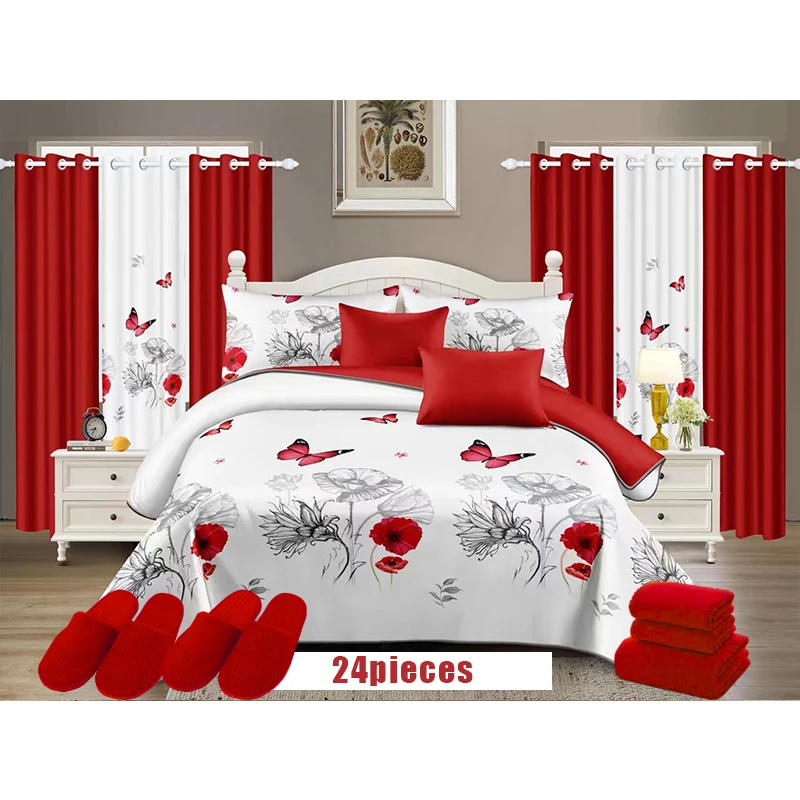Wholesale Bedding Sets With Matching Curtains 24 Pieces Curtain Bedding