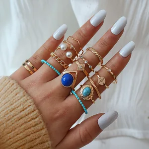 New Korean Women Jewelry Temperament Accessories Sweet Aesthetic Gift Summer Crystal Beaded Vintage Rings Set