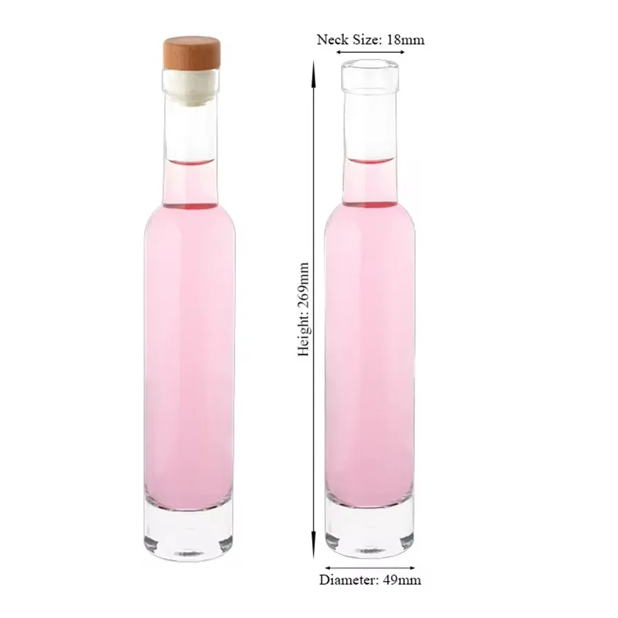 Free Sample Small 200ml 10cl 20cl 50cl 75cl Empty Spirit Liquor Clear Glass Wine Bottles for Alcohol Drinks With Cork Stopper