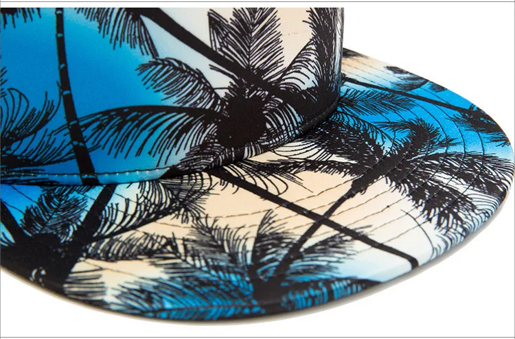 wholesale custom 5 panel trucker cap 3D heat printing coconut tree pattern snapback hat cap