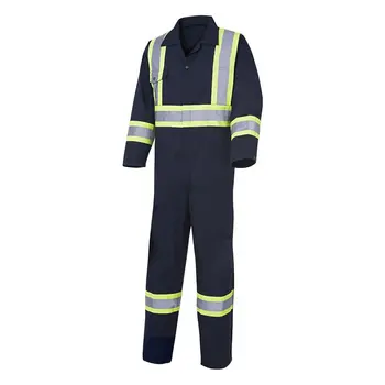 Factory Supply 100% Cotton Black One Piece X Back Reflective Safety Industrial Construction Work Wear