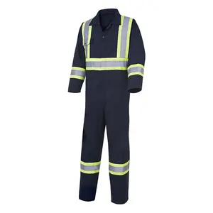 Hot Sale 100% Cotton Navy One Piece X Back Reflective Safety Industrial Construction Work Wear
