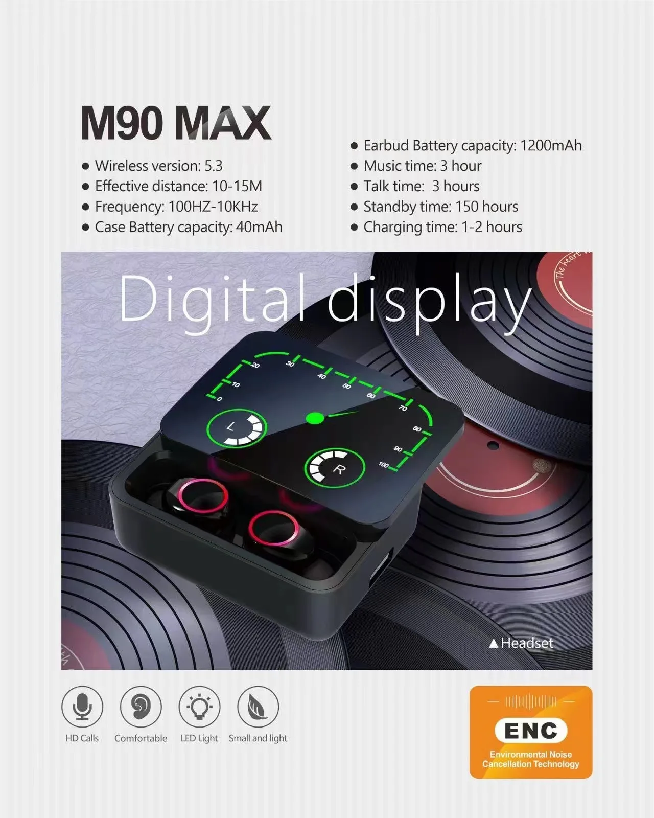 Беспроводные наушники M90Max игровые стереонаушники с супербасами 5