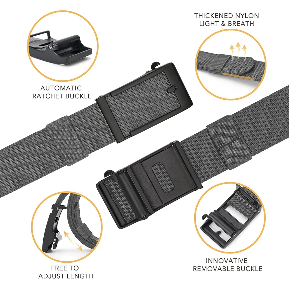 Wholesale Durable Ratchet Belts Nylon Web Belts Casual with Automatic Buckle Adjustable Golf Tactical Nylon Belt