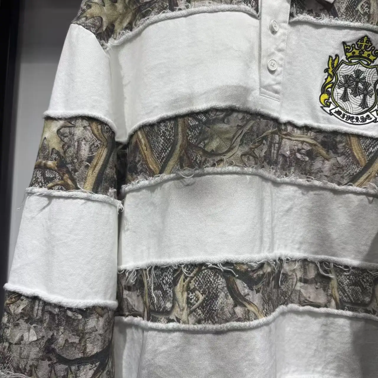 Custom Long Sleeve T-shirt Embroidery Men's Heavyweight Cotton Acid-washed Paneled Cropped Boxy Polo Shirts for Man gallery 5