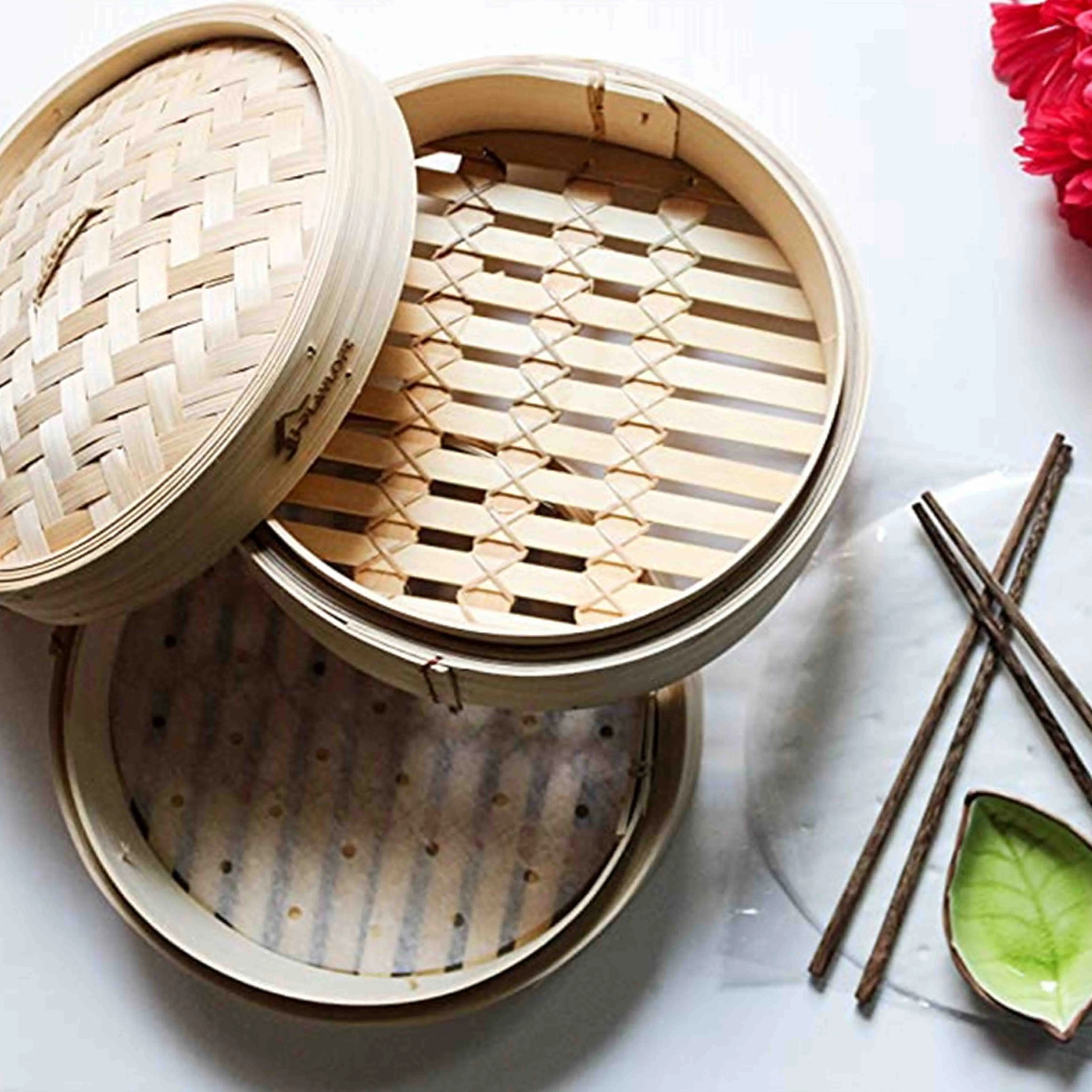 Wood Kitchen Chinese dim sum Bamboo Steamer Basket Food Dumpling Steamer Set with Lid
