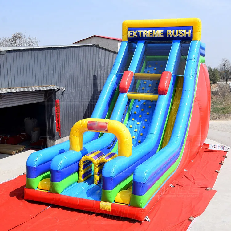 Inflatable Vertical Rush Slide Challenge Playground Obstacle Course Bouncy Slides with Climbing Wall for Sale