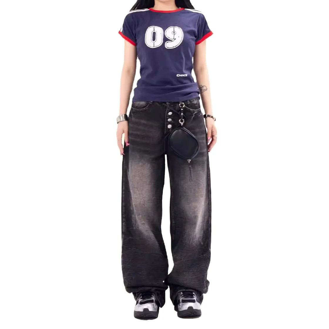 Shop Our Black Washed Custom Wide Leg Baggy Denim Jeans