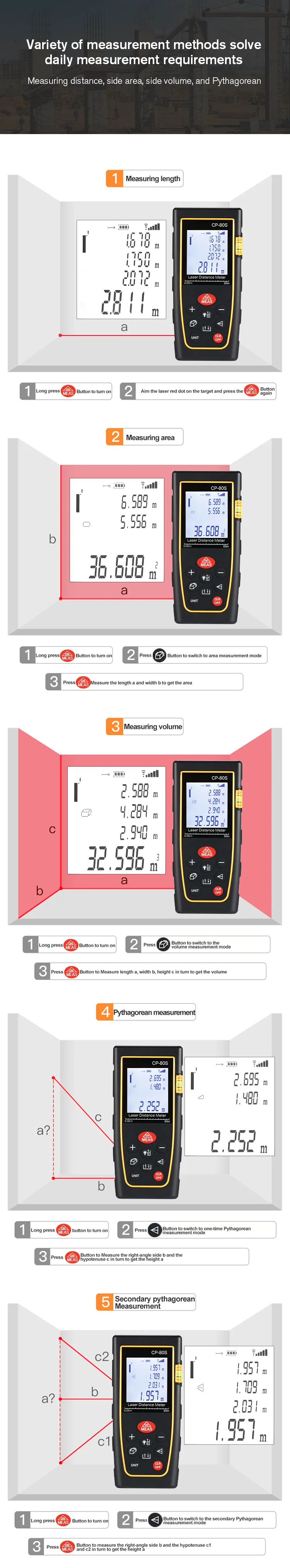 Laser Rangefinder Cp80s Digital Laser Distance Meter 80m Battery