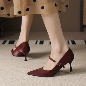 3356-3 Temperament Commuter High Heels Women's Thin Heels Autumn Wedding Shoes Bridesmaid Banquet Shoes Red Super High (8cm-up)
