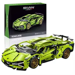 ITTL 1280PCS 1:14  Intelligent Technology Building Blocks Set Green Super Car Kit Friction Toy Vehicle Building Block Car