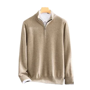 Men's Customizable Business Winter Coat Breathable Pure Cashmere Semi-Zipper Crease-Resistant Knitted Cardigan Machine Made