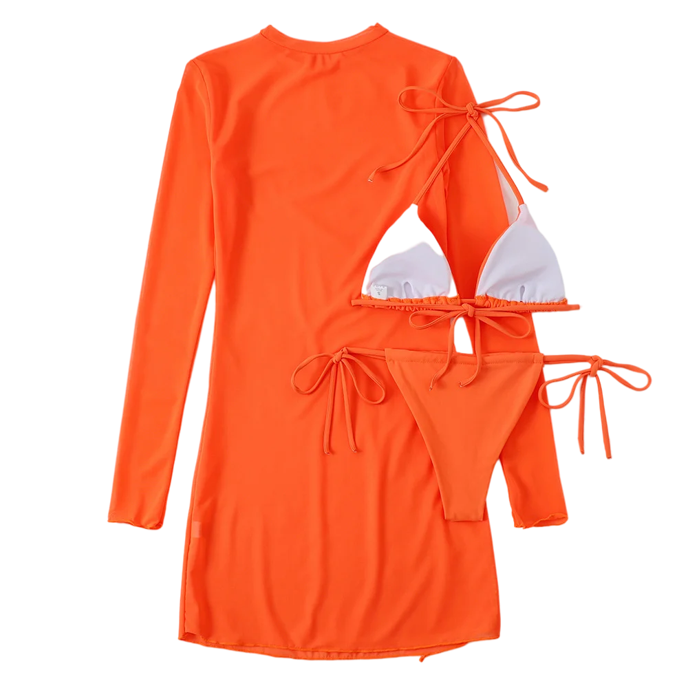 Summer Beach Wear 2022 Bikini Set With Mesh Sunscreen Cover Up 3 Piece