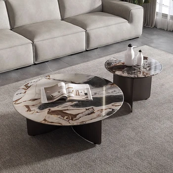 manufacture in china fashion contemporary furniture with metal base black white high quality round marble coffee table set