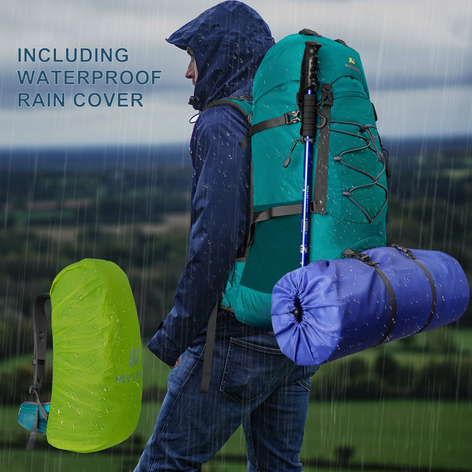 Großer, wasserdichter Polyester-Rucksack für Bergsteigen, Outdoor-Sportarten, Wandern und Camping_voghion.com