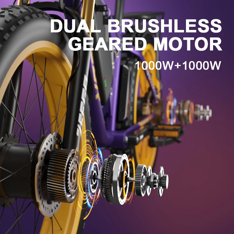 2000w Dual Motor Ebike 26inch 7speed Electric Fat Tire Bike 48v Electric Bike Wholesale Long Range Electric Mountain Bike