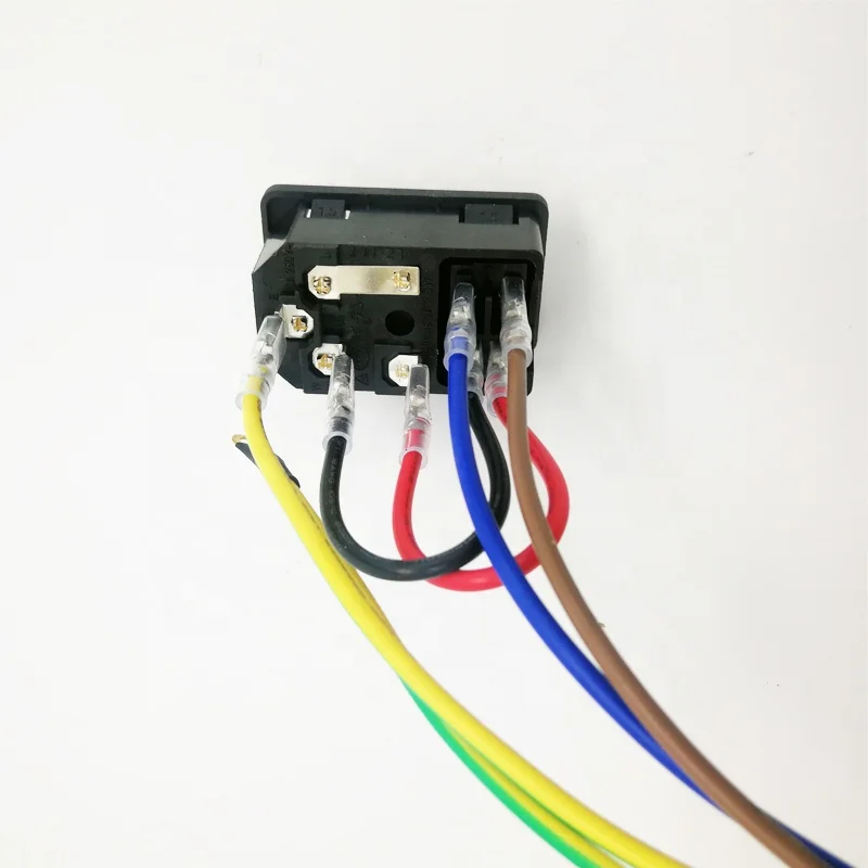 15A 250V Rocker Switch Power Socket Inlet Module Plug 5A Fuse Switch with 18 AWG Wiring 3 Pin IEC320 C14