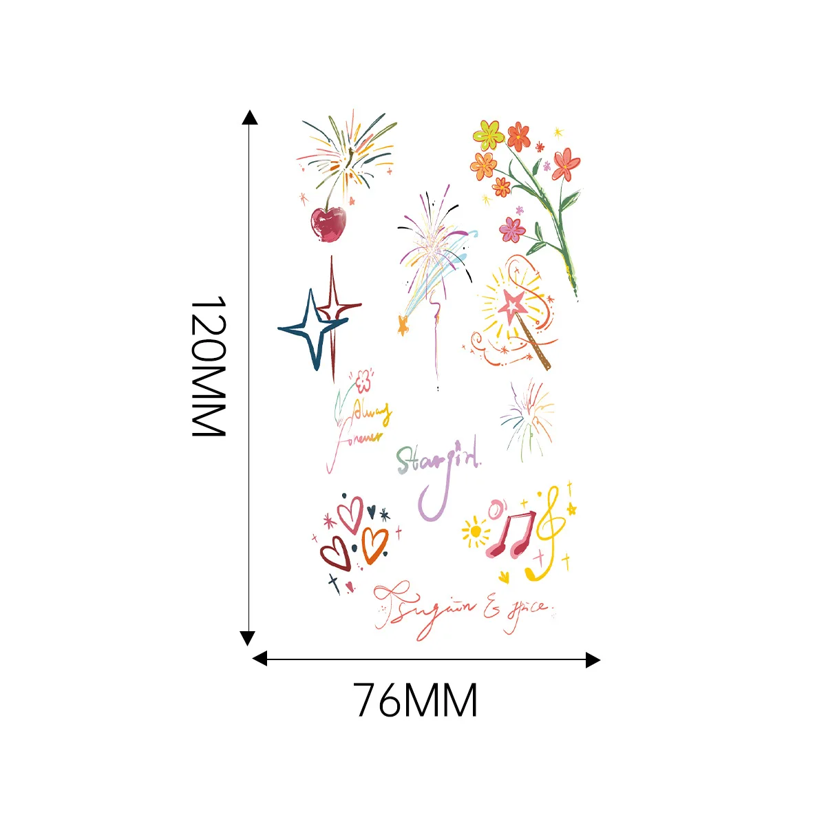 4-Color Set Cute Waterproof Temporary Tattoos for Kids Safe Paper Nail Art with Bow Butterfly Heart Flower for Girls' Parties