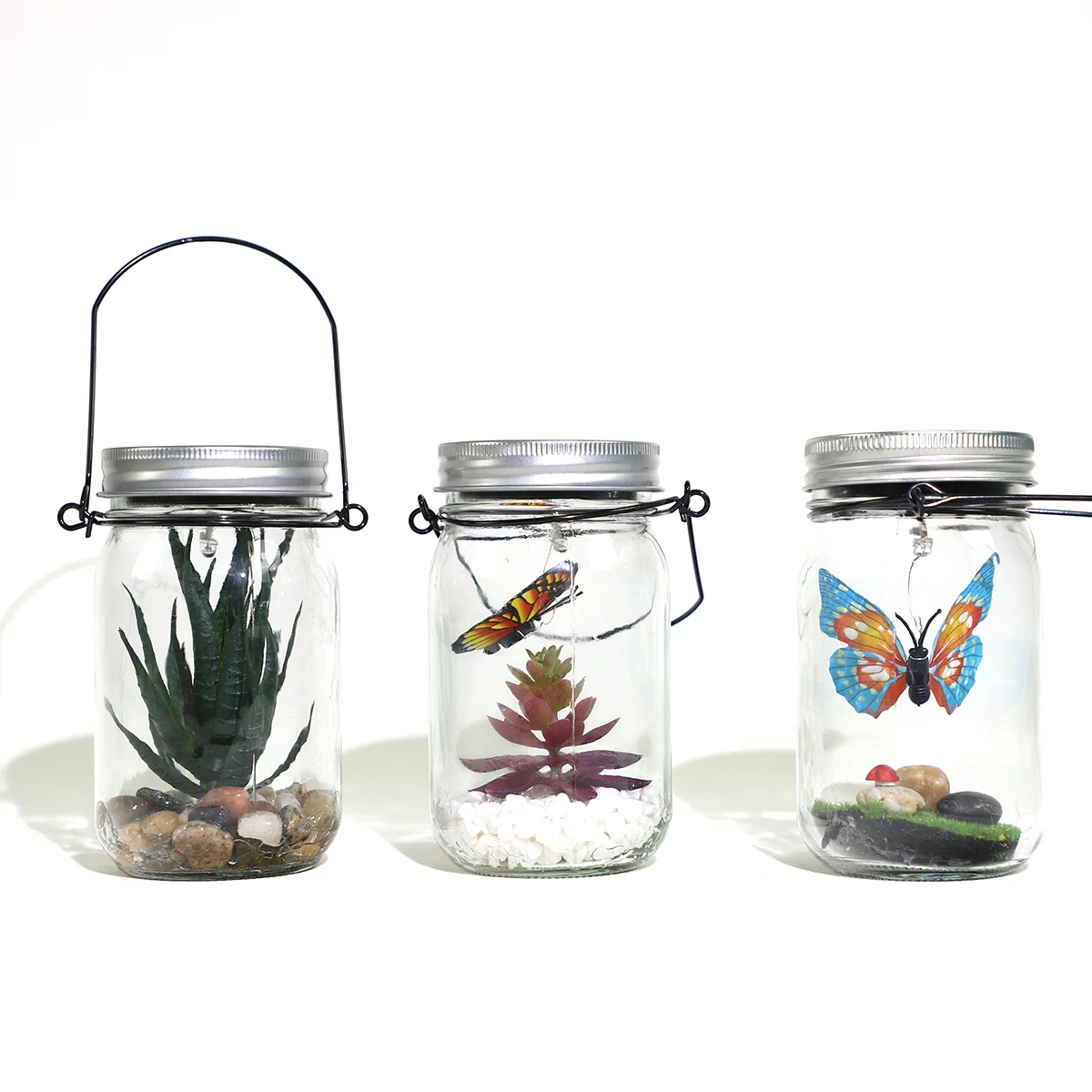 Butterfly in a jar hanging solar jar lights illuminated clear terrarium with led lights for sale