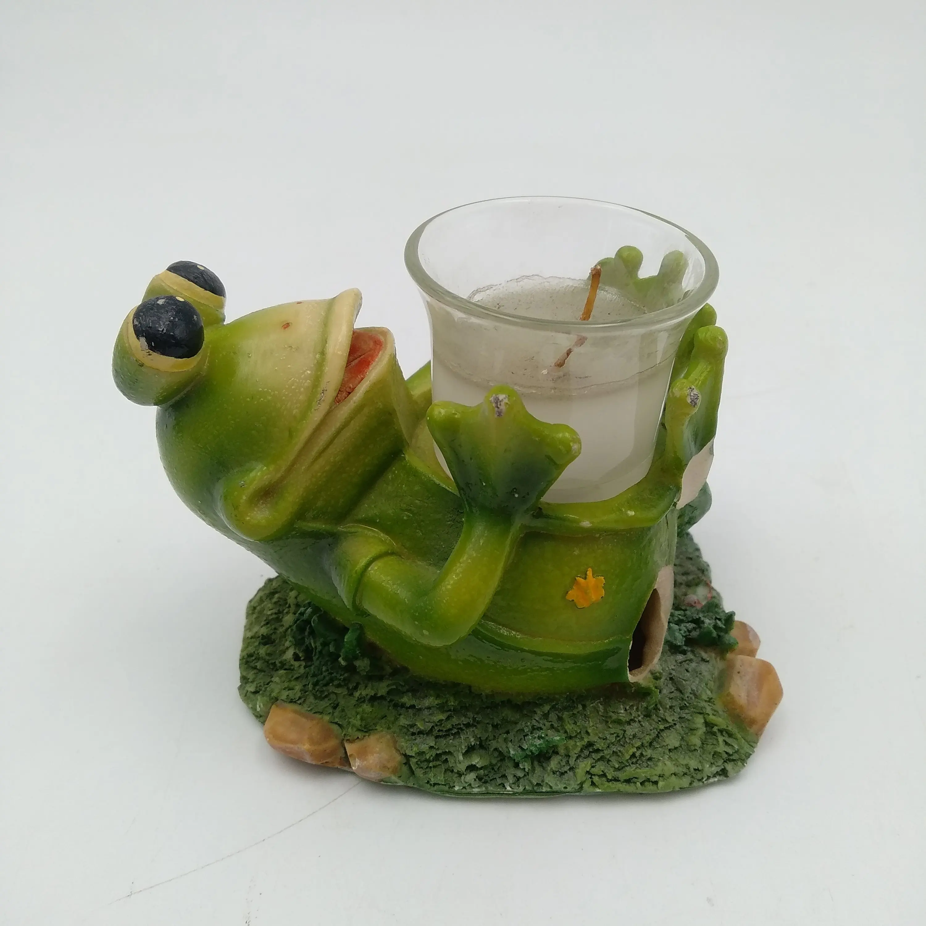 Folk Art Resin Frog Figurine Holding A Candlestick For Home Decoration ...