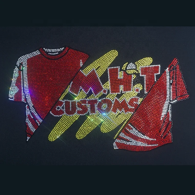 Cheap wholesale custom letter iron on rhinestone design heat transfer for jeans