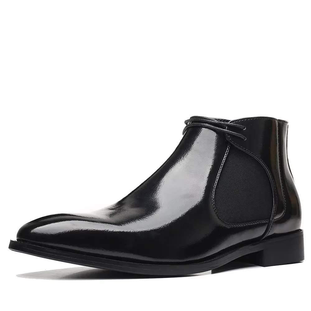 Retro Men Chelsea Boots Pu Leather Formal Short Boots 2026 Pointed Classic Men's Dress Boots Big Size 48