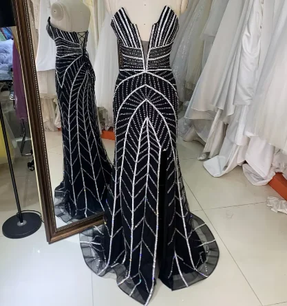 Wholesale Shiny Luxury Evening Dresses with High Slit Clubwear Evening Long Party Dress Sexy Dress for Women Night