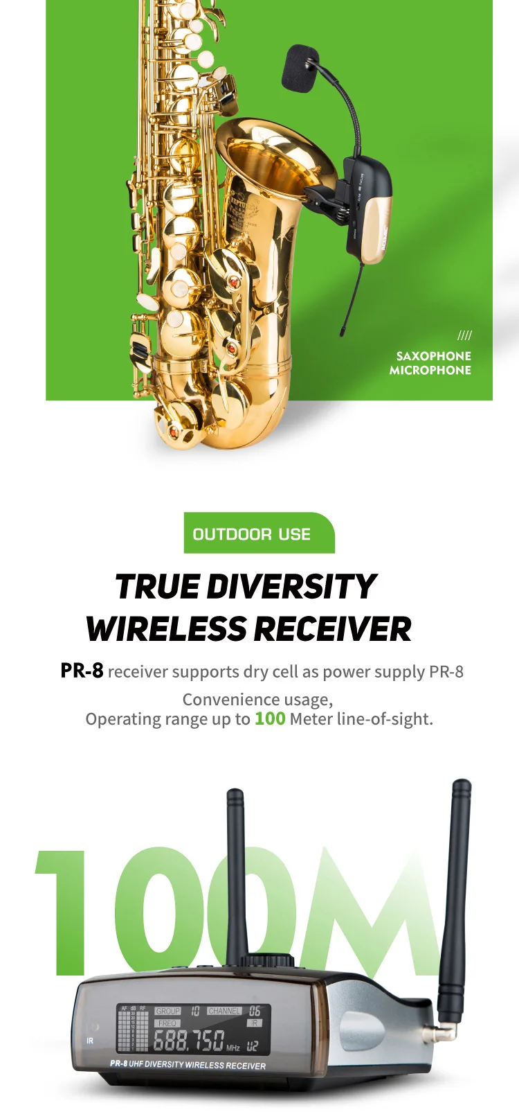 Acemic Pr8echo/st4 Echo Wireless Saxophone Trumpet Mic Microphone Uhf