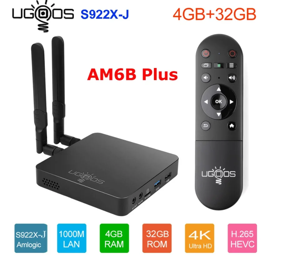 Latest WIFI 6 Ugoos Am6b Plus Amlogic S922X-J Smart Android 9.0 DDR4 4GB 32GB AM6 Plus Dual Band Wifi 1000lan Tv Box