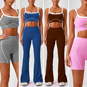 Seamless Color Block Sleeveless Padded Tank Crop Top High Waist Tight Shorts Gym Fitness Outfit Women Naked Feel Yoga Set