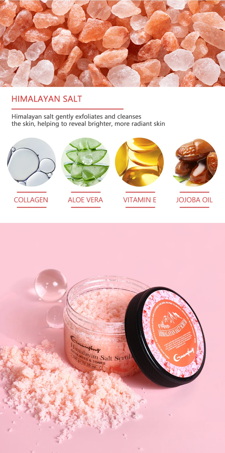 Wholesale Himalayan Salt Scrub With Collagen Vitamin E Moisturizing Delicate Skin Cleaning Exfoliating Face and Body Scrub